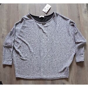 Cherish Dolman Metallic Silver 3/4 Sleeve Knit Top Blouse Shirt Women L- NWT